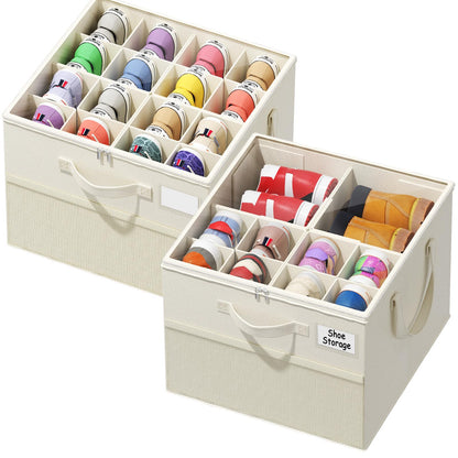 Plus Size 2 Pack Shoe Organizer for Closet, Foldable Shoe Storage Box