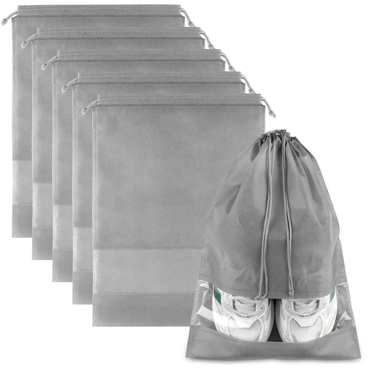 Black Travel Shoe Bags - 5 Pcs Non-Woven Packing Bags with Clear Window