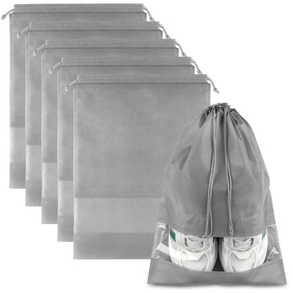 Black Travel Shoe Bags - 5 Pcs Non-Woven Packing Bags with Clear Window