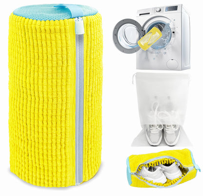 Shoe Washing Machine Bag,Laundry Shoe Bag for Washer and Dryer,Reusable Shoe Cleaning Bag for Sneakers,Tennis Shoes,With Self-locking Zipper, Microfiber Inside (1, Yellow)