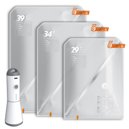 Vacbird 18 Pack Vacuum Storage Bags Set with Rechargeable Wireless Pump Large/Medium/Small Vacuum Seal Bags for Clothing Travel and Home, Compression Packing for Comforters, Blankets and Bedding