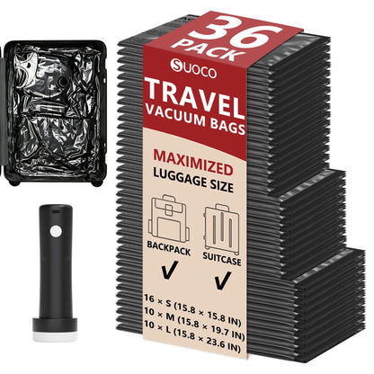 Travel Vacuum Bags for Clothing with Cordless Pump 18 Combo, Clear