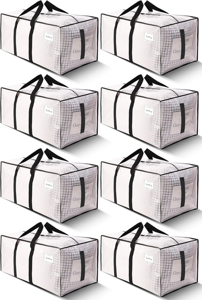 HOMESURE Supports 200lbs Heavy Duty Moving Bags - Strong Zipper & Wrap-Around Handles - Water-Resistant Storage Totes, Durable Alternative to Moving Boxes - 8 Pack - Semi-Transparent