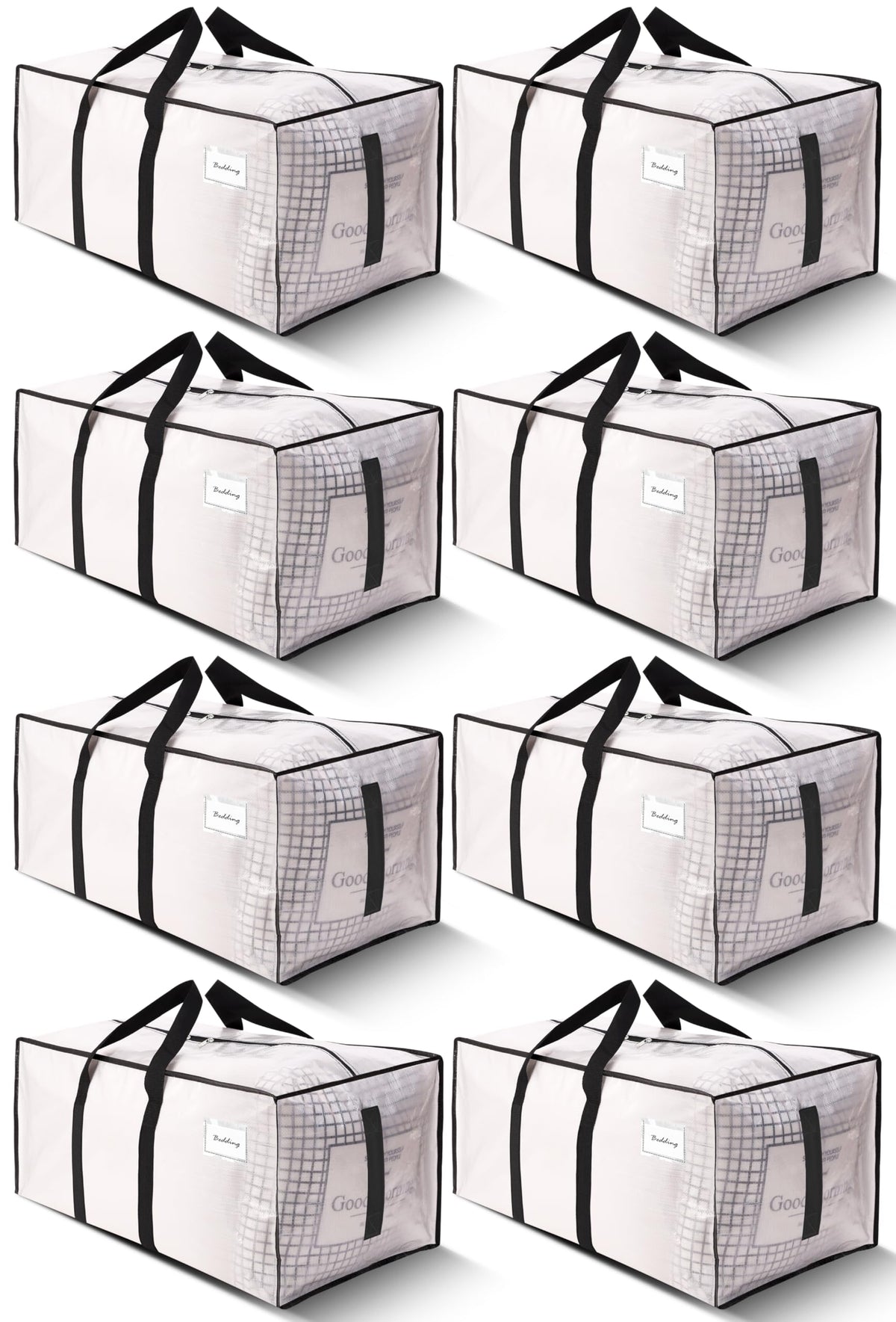 HOMESURE Supports 200lbs Heavy Duty Moving Bags - Strong Zipper & Wrap-Around Handles - Water-Resistant Storage Totes, Durable Alternative to Moving Boxes - 8 Pack - Semi-Transparent