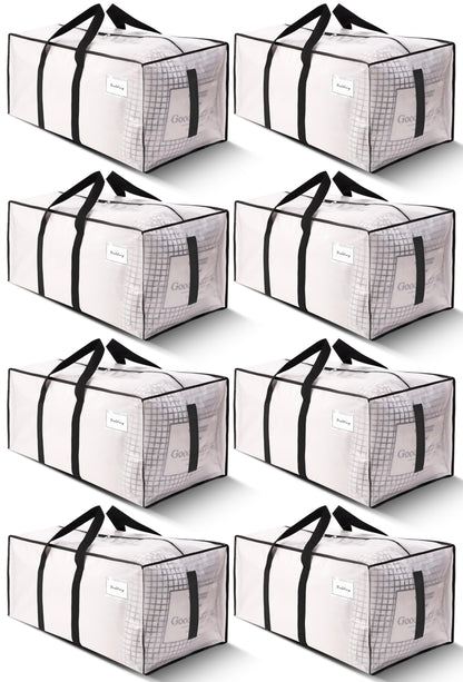 HOMESURE Supports 200lbs Heavy Duty Moving Bags - Strong Zipper & Wrap-Around Handles - Water-Resistant Storage Totes, Durable Alternative to Moving Boxes - 8 Pack - Semi-Transparent