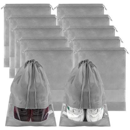 Black Travel Shoe Bags - 5 Pcs Non-Woven Packing Bags with Clear Window