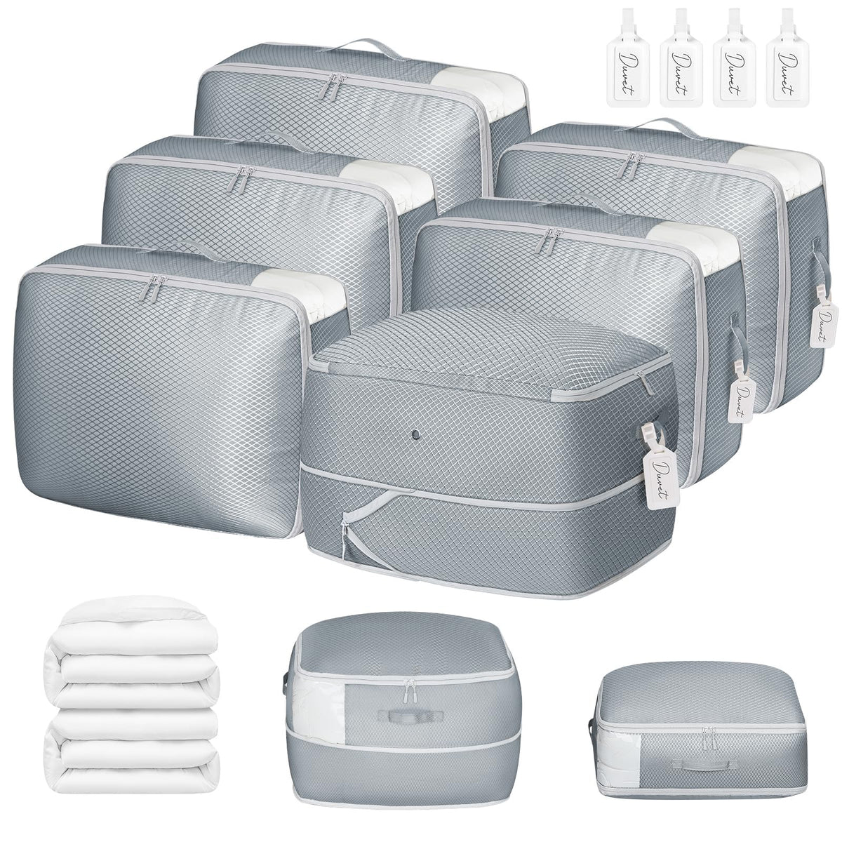 DIMJ Comforter Storage Bag 4 Pack - Blanket Storage Organizer Compression Bags, Large Capacity Ultra Space Saving Self Compression Organize for Bedding, Pillow, Duvet, Sheet Storage with Zipper Window