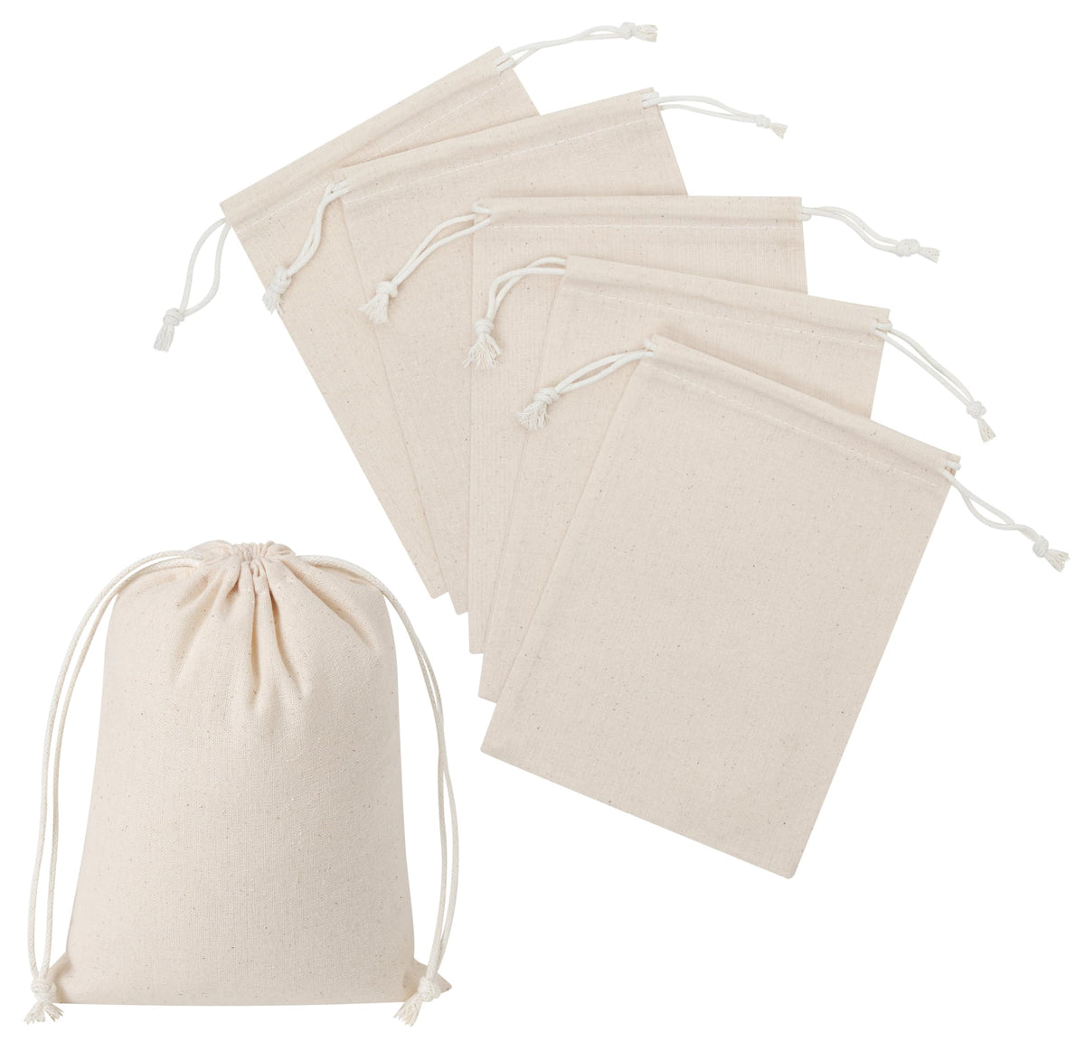 Black Cotton Drawstring Bags, Reusable Quality with Double String, For Storage Pantry Shoes Wardrobe Travel - Pack of 6 (Black Cotton Blend, 12 x 16 Inch)