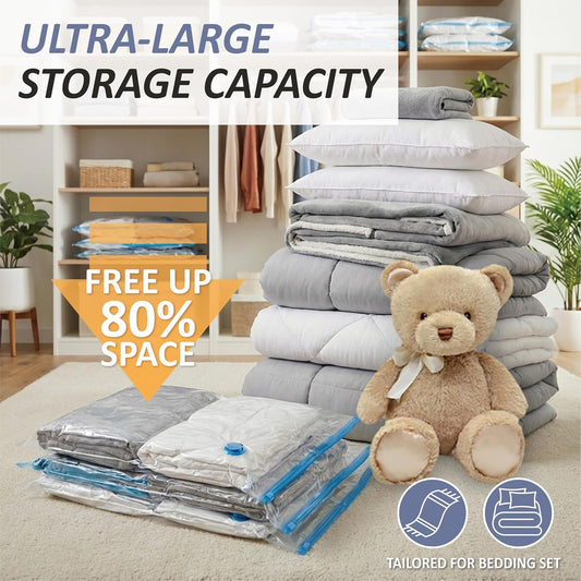 4 XXL Jumbo Vacuum Storage Bags for Bedding, Space Saver with Hand Pump
