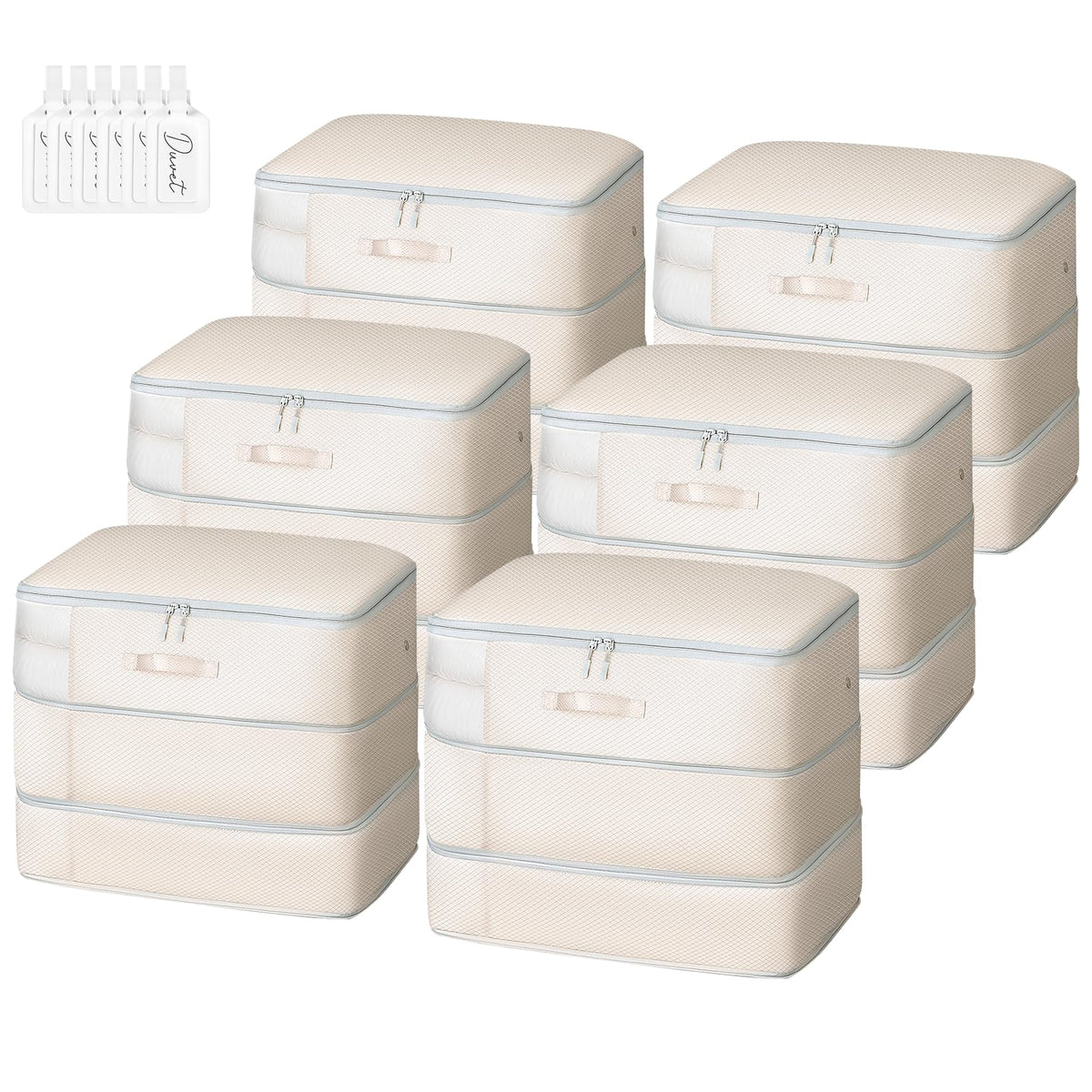 Comforter Storage Bag - Large Capacity Blanket Storage Bags 3-Layer Ultra Space Saving Self Compression Organizer, Washable Compression Bags for Storage Comforter Blanket, 2-Pack, Beige