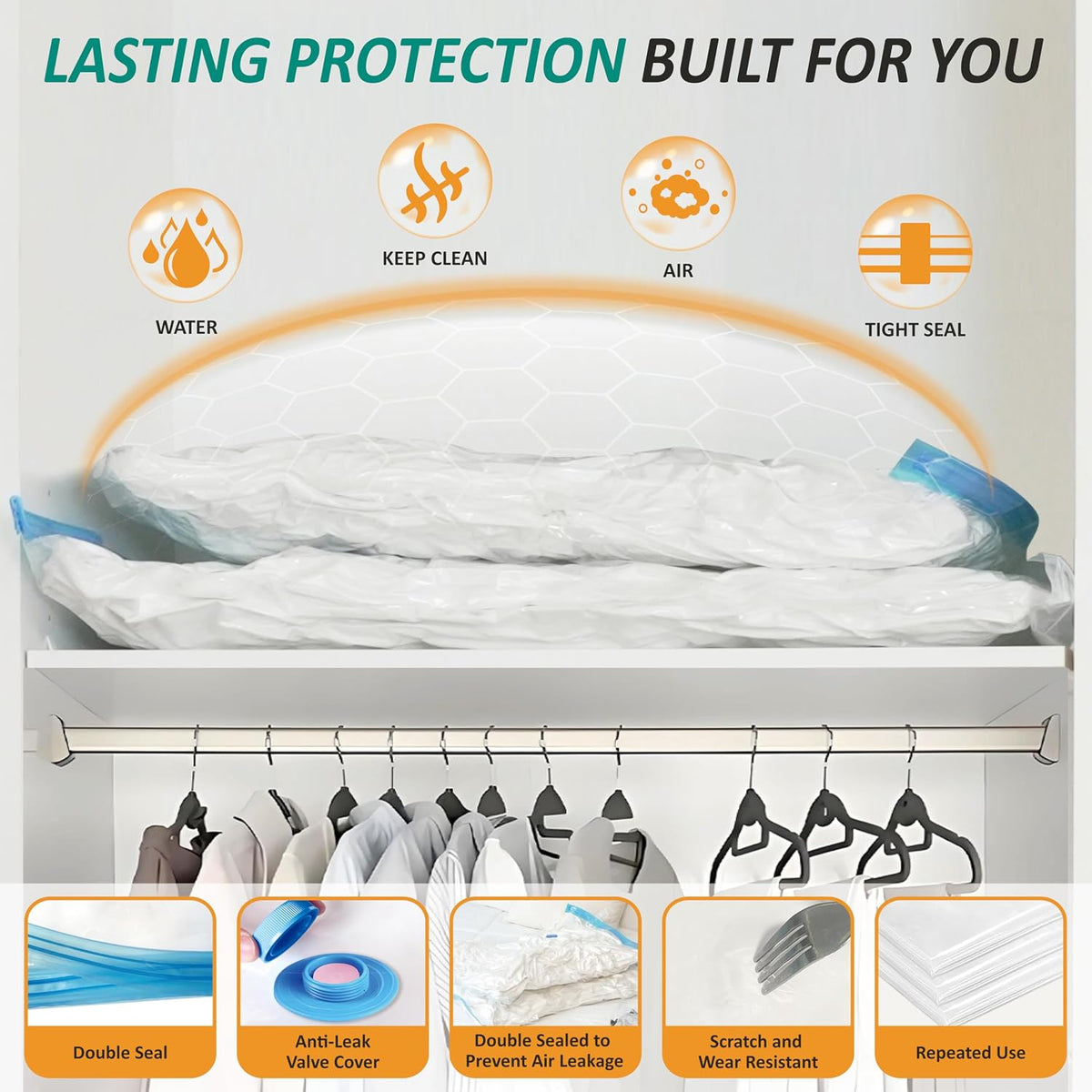 12 Jumbo Vacuum Storage Bags for Blankets & Bedding, Space Saver Bags