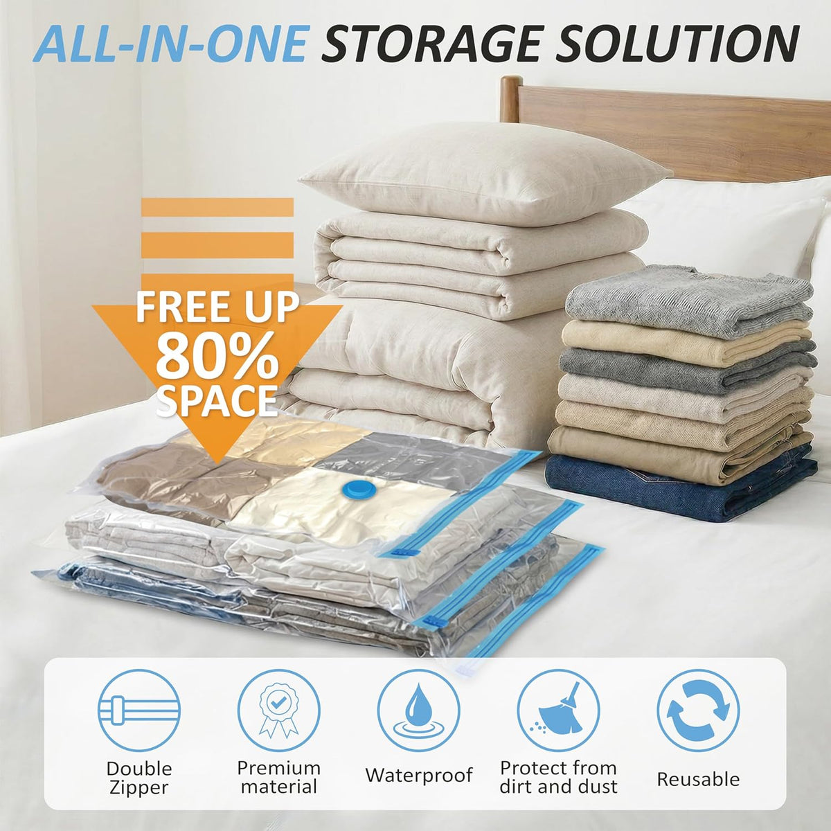 Vacuum Storage Bags with Hand Pump, Vacuum Seal Space Saver Bags,12 Large
