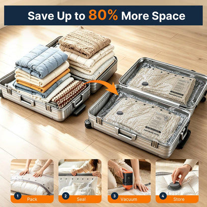 Travel Vacuum Bags with Rechargeable Pump: 4000mAh Portable Vacuum Sealer