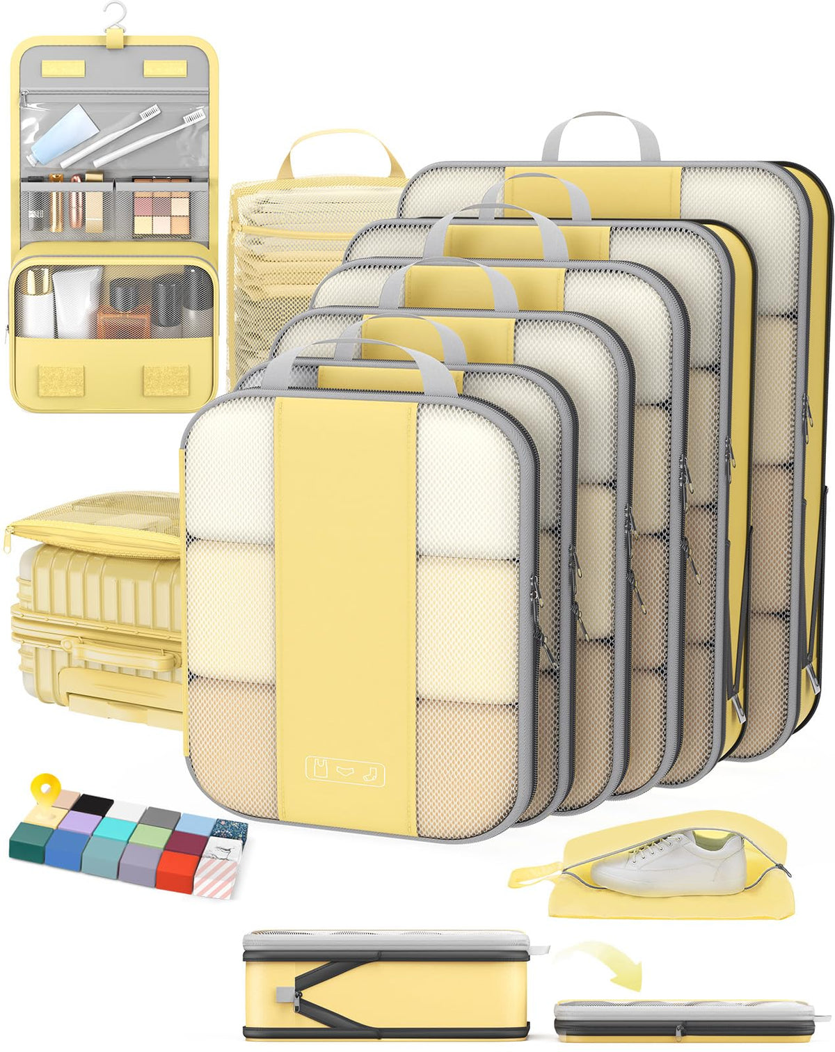 OlarHike 10 Set Compression Packing Cubes for Travel Essentials,Compressible Expandable Space Saver Bags for Organizing Clothes,Luggage Suitcase Garment Bags with Over 1000 pcs Mesh Holes(Black)