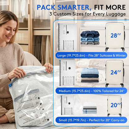 15 Packs Vacuum Bags for Travel with Rechargeable Pump, 3 Sizes Heavy Duty Vacuum Seal Bags for Clothing, Compression Vacuum Travel Bags for Luggage, Vacuum Packing Bags for Closet Organization