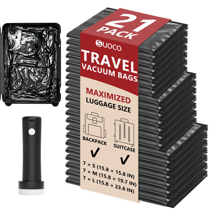 Travel Vacuum Bags for Clothing with Cordless Pump 18 Combo, Clear