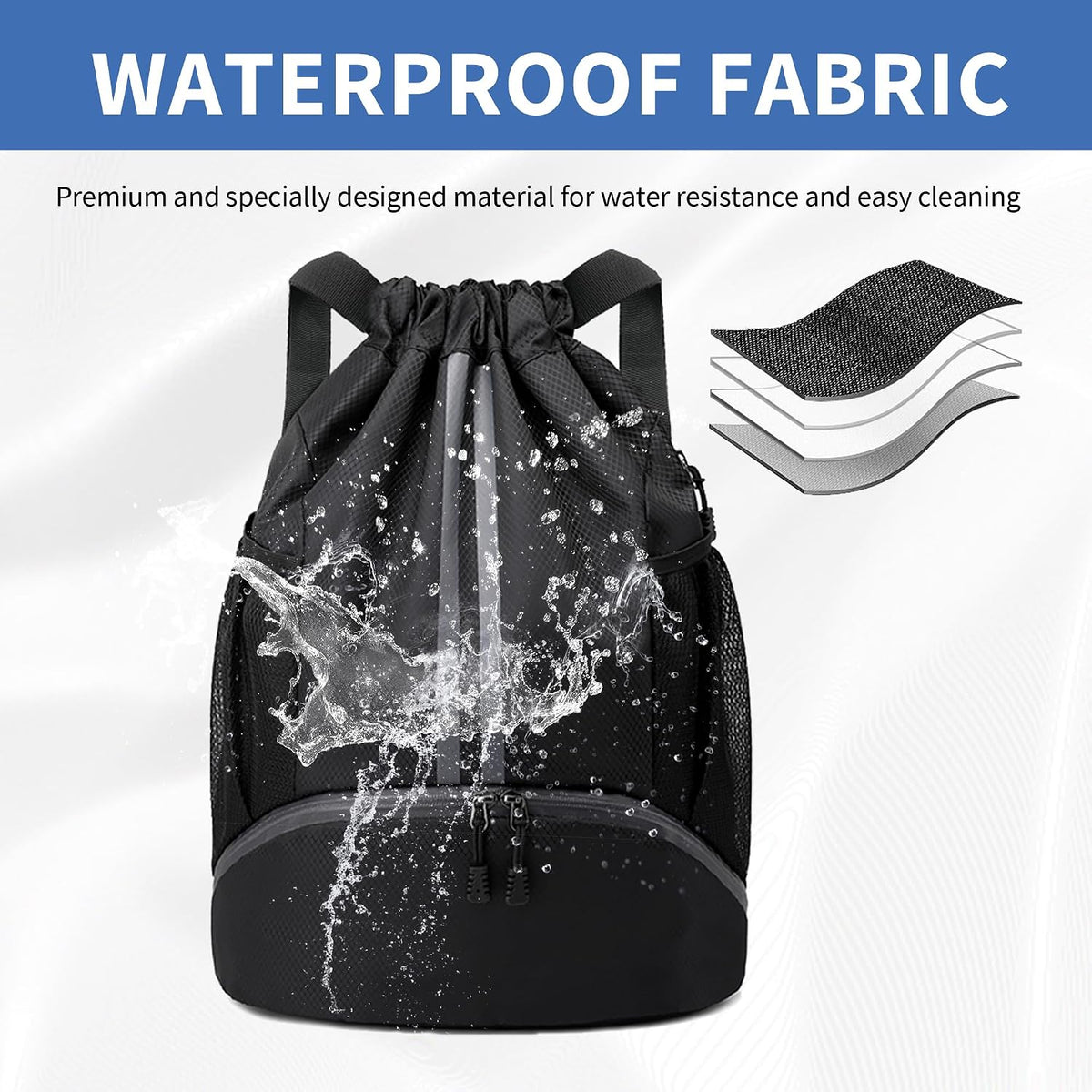 JELUTAR Drawstring Backpack Gym Bag with Shoes Compartment, Black