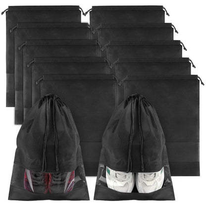 Black Travel Shoe Bags - 5 Pcs Non-Woven Packing Bags with Clear Window