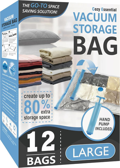 Vacuum Storage Bags with Hand Pump, Vacuum Seal Space Saver Bags,12 Large