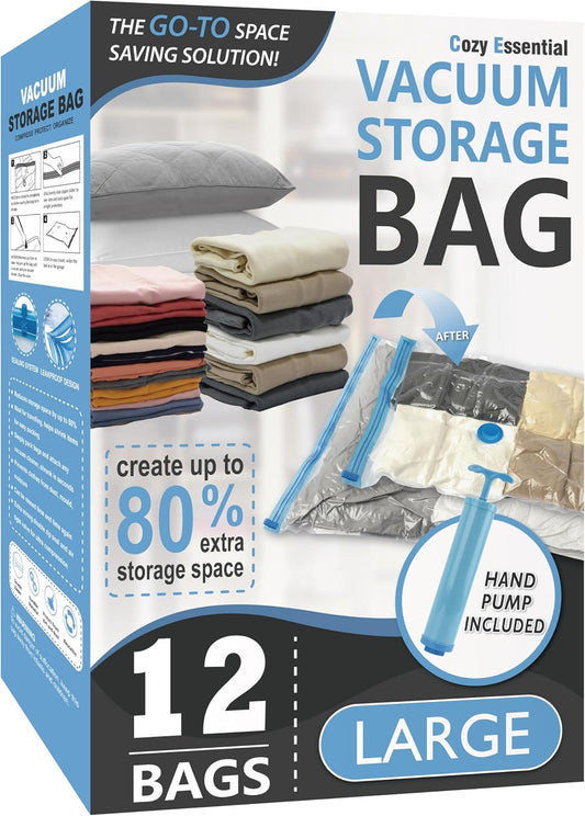 Vacuum Storage Bags with Hand Pump, Vacuum Seal Space Saver Bags,12 Large