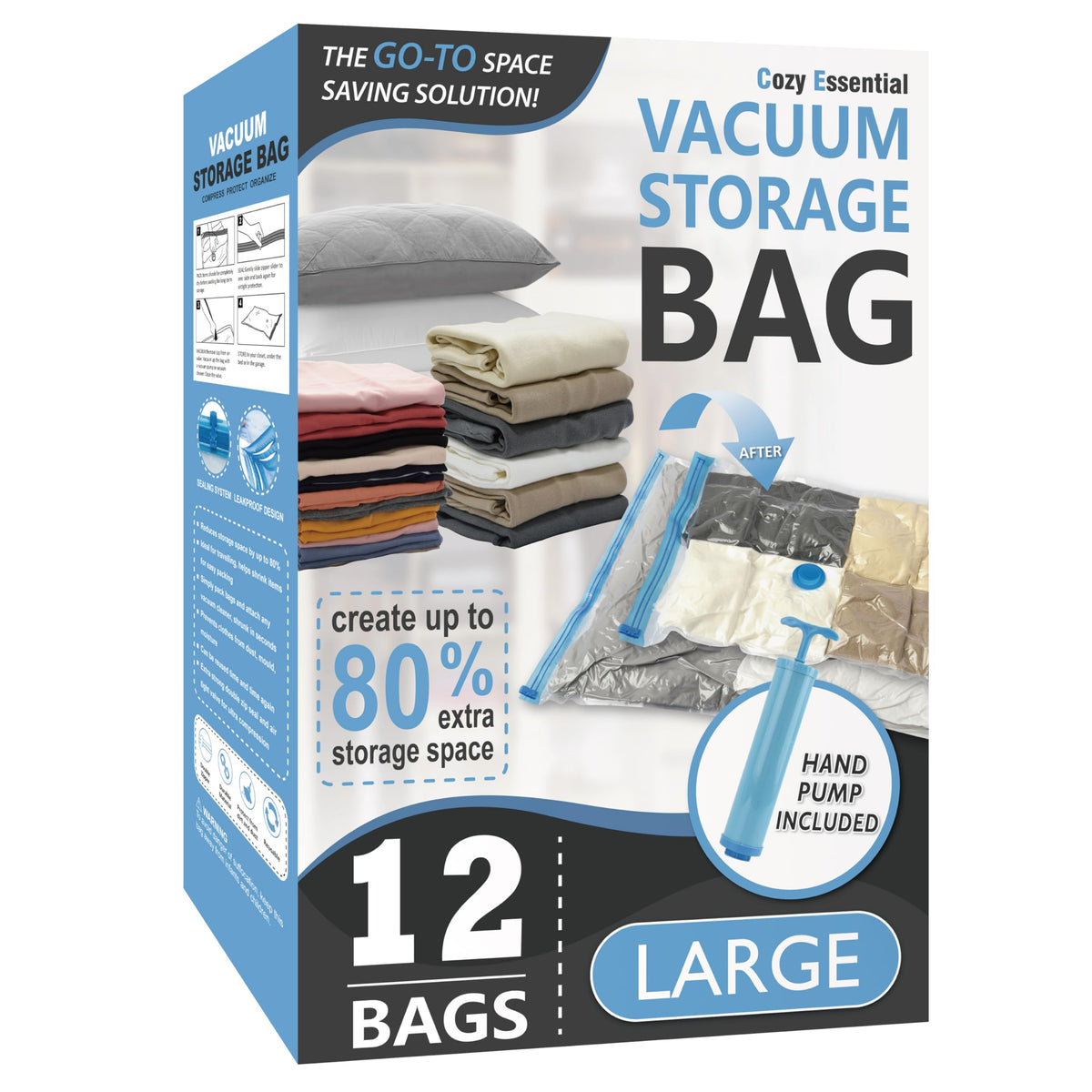 12 Jumbo Vacuum Storage Bags for Blankets & Bedding, Space Saver Bags