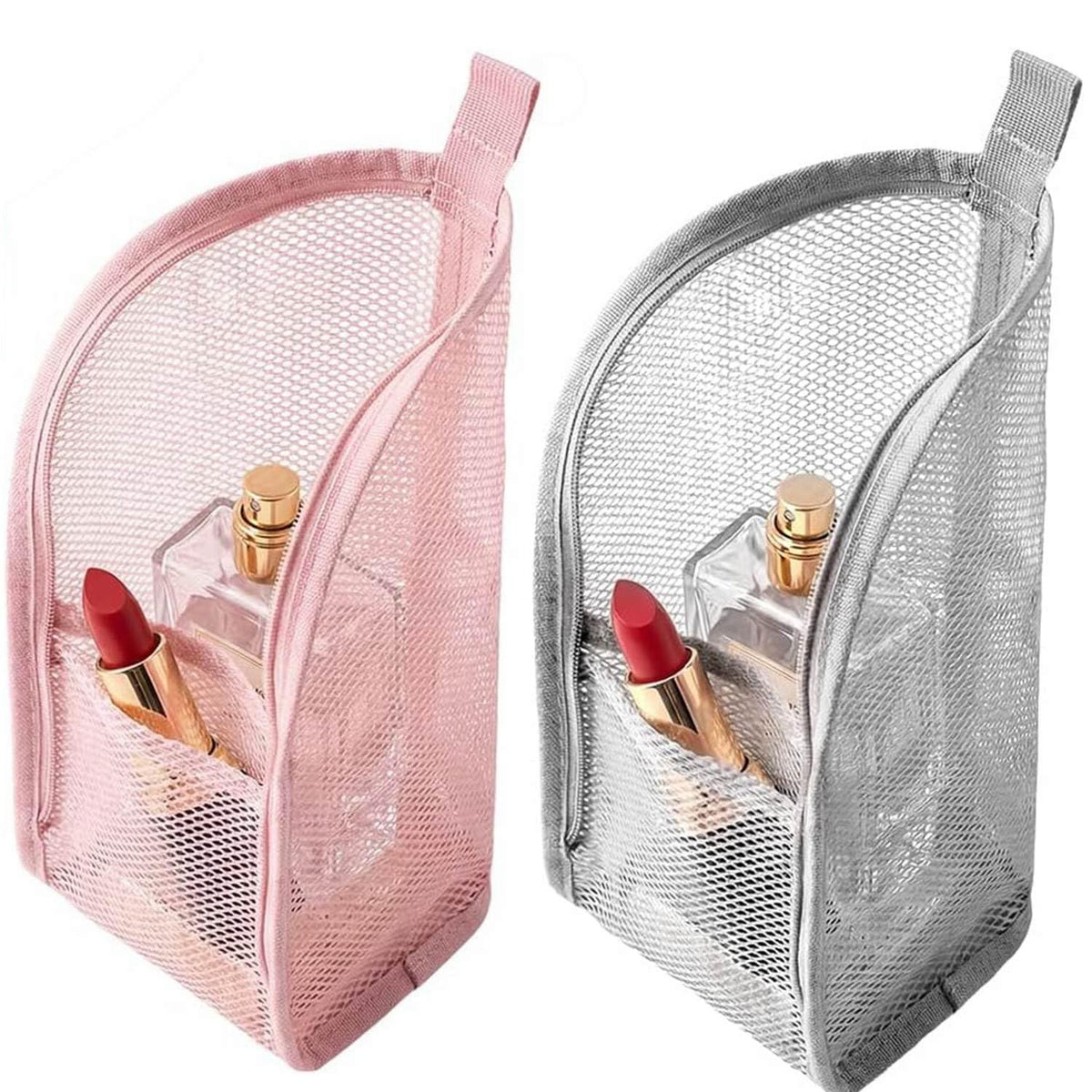 Standing Toiletry Bag, 2026 Upgrade Mesh Large Capacity Cosmetic Waterproof Bag, Portable Lightweight Travel Toiletry Bag Water Resistant Toiletries Storage Bag (White+Black 2Pack)