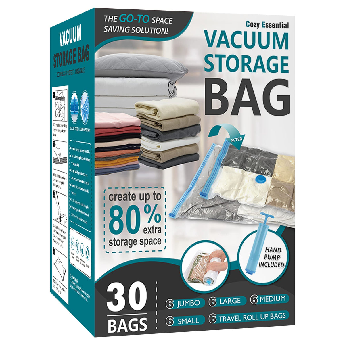 12 Jumbo Vacuum Storage Bags for Blankets & Bedding, Space Saver Bags