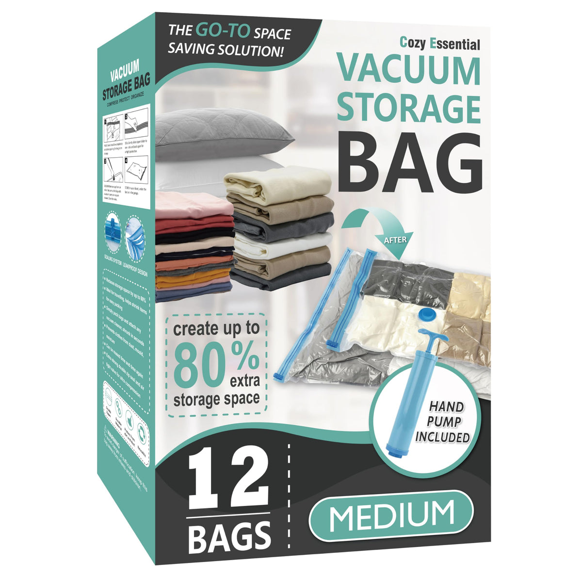 12 Jumbo Vacuum Storage Bags for Blankets & Bedding, Space Saver Bags