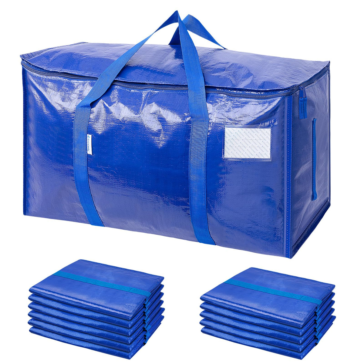 TICONN 6 Pack Extra Large Moving Bags Heavy Duty with Zippers & Carrying Handles, Durable Storage Bags Moving Boxes for Closet Organizers and Storage (6 Pack, Blue)