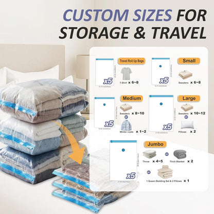 Vacuum Storage Bags with Hand Pump, Vacuum Seal Space Saver Bags,25 Combo