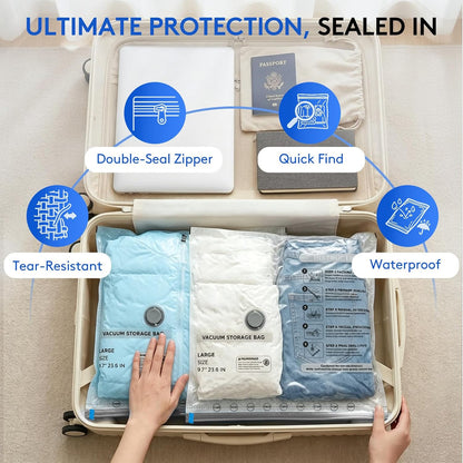 15 Packs Vacuum Bags for Travel with Rechargeable Pump, 3 Sizes Heavy Duty Vacuum Seal Bags for Clothing, Compression Vacuum Travel Bags for Luggage, Vacuum Packing Bags for Closet Organization