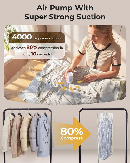 BAGSMART Hanging Vacuum Storage Bags For Clothes, Hand Pump Included
