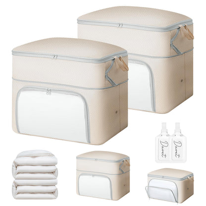 Comforter Storage Bag - Large Capacity Blanket Storage Bags Front-opening Ultra Space Saving Self Compression Organizer, Washable Compression Bags for Storage Comforter Blanket, 1 Pack, Beige