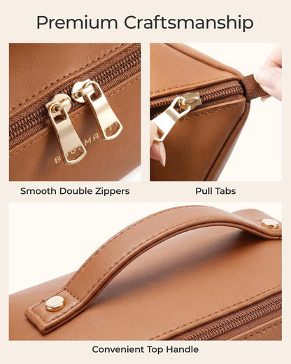 BAGSMART Makeup Bag Travel Cosmetic Bag,Women Toiletry Case, Classic Brown