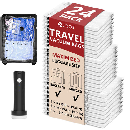 Travel Vacuum Bags for Clothing with Cordless Pump 18 Combo, Clear