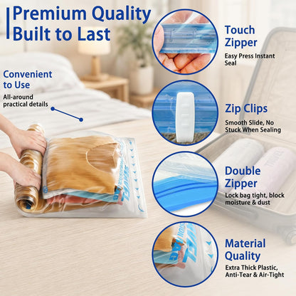 Compression Bags for Travel Essentials, Roll Up Bags No Vacuum Needed