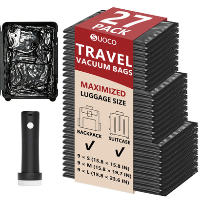 Travel Vacuum Bags for Clothing with Cordless Pump 18 Combo, Clear