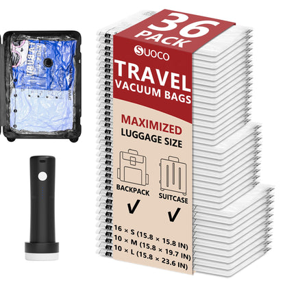 Travel Vacuum Bags for Clothing with Cordless Pump 18 Combo, Clear