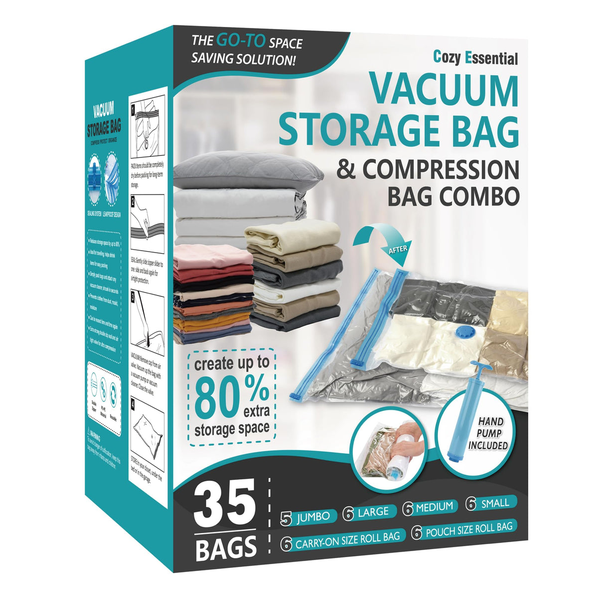 12 Jumbo Vacuum Storage Bags for Blankets & Bedding, Space Saver Bags