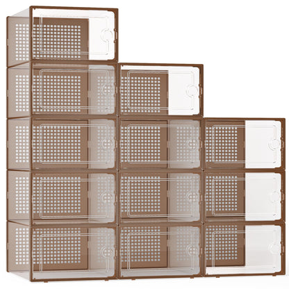 Kuject X-Large Shoe Storage Boxes 12 Pack, Clear Stackable Shoe Organizer