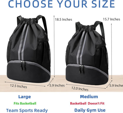 JELUTAR Drawstring Backpack Gym Bag with Shoes Compartment, Black