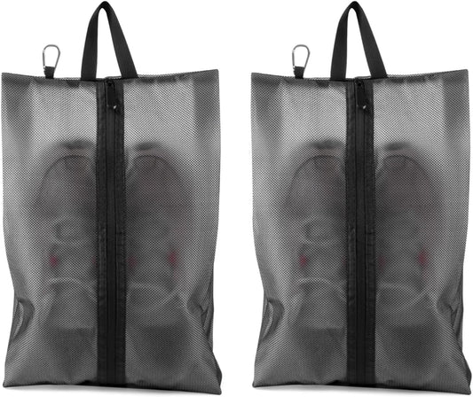 2 Pack Shoe Bags for Travel, Sneaker Bags, Waterproof Travel Shoe Bags with Zipper for Packing, Golf Shoe Dust Bags for Man and Women, Medium, Black