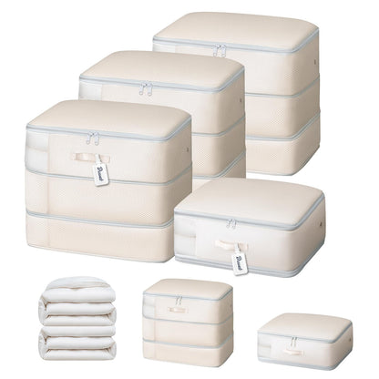 DIMJ Comforter Storage Bag 4 Pack - Blanket Storage Organizer Compression Bags, Large Capacity Ultra Space Saving Self Compression Organize for Bedding, Pillow, Duvet, Sheet Storage with Zipper Window