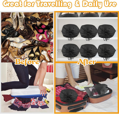 Black Travel Shoe Bags - 5 Pcs Non-Woven Packing Bags with Clear Window