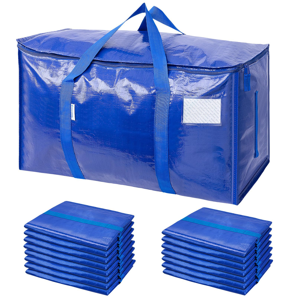 TICONN 6 Pack Extra Large Moving Bags Heavy Duty with Zippers & Carrying Handles, Durable Storage Bags Moving Boxes for Closet Organizers and Storage (6 Pack, Blue)