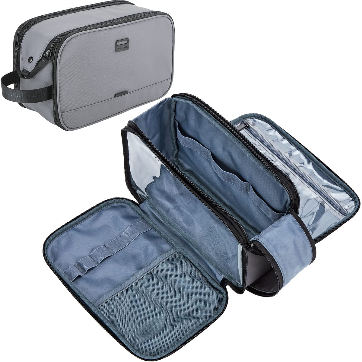 ZEEMO Travel Toiletry Bag for Men, Full Open Dopp Kit with Dual Compartment