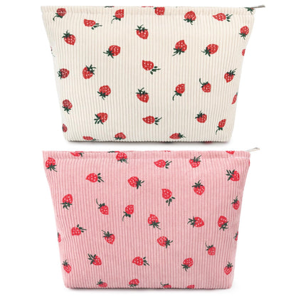 SOIDRAM 2 Pieces Makeup Bag Large Checkered Cosmetic Bag Capacity Canvas Mix Travel Toiletry Bag Organizer Cute Makeup Brushes Aesthetic Accessories Storage Bag for Women, Checkered Mix Rose Red