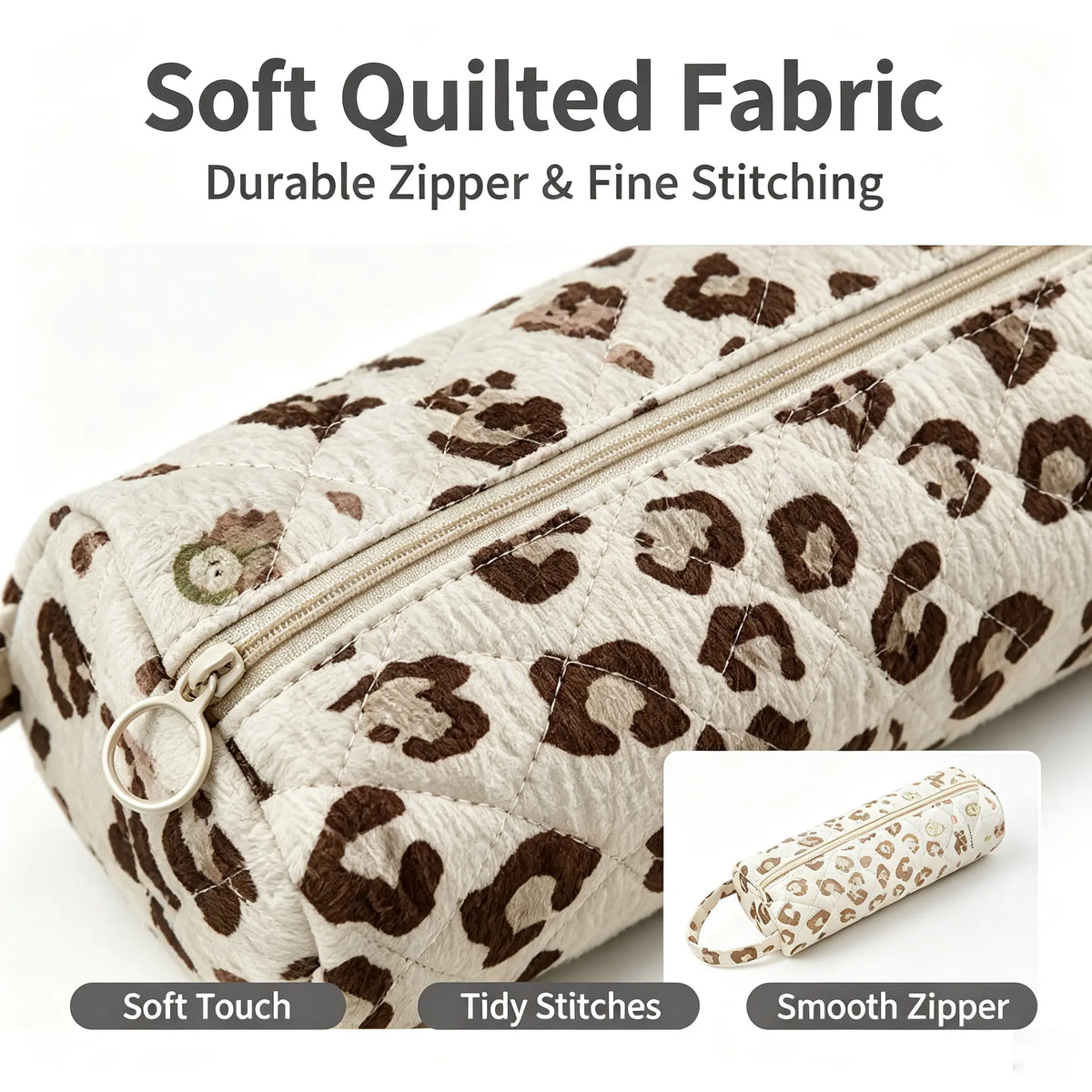 Quilted Multi‑Purpose Storage Bag, Portable Zipper Cosmetic Makeup Pouch with Handle, Large Capacity Travel Toiletry Organizer for Bathroom Office