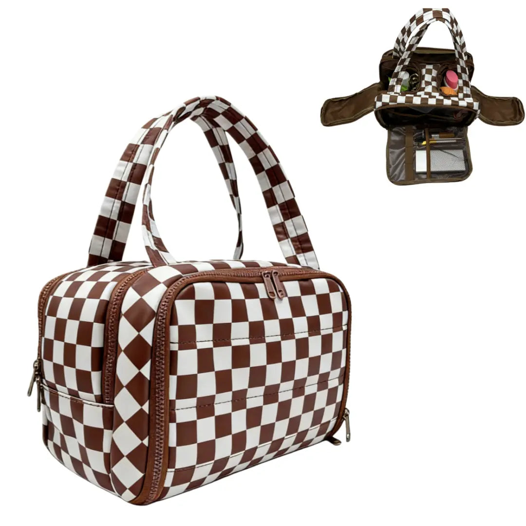 Checked Travel Toiletry Bag, Spacious Checkered Toiletry Bag for Women,Large Toiletry Bags for Traveling,Lightweight Travel Cosmetic Makeup Bag Organizer for Accessories,Toiletries