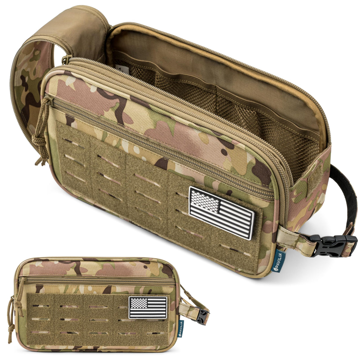 PAVILIA Tactical Toiletry Bag Men, Water Resistant Molle Military, Olive